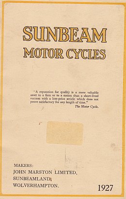Sunbeam 1927 Sales Catalogue